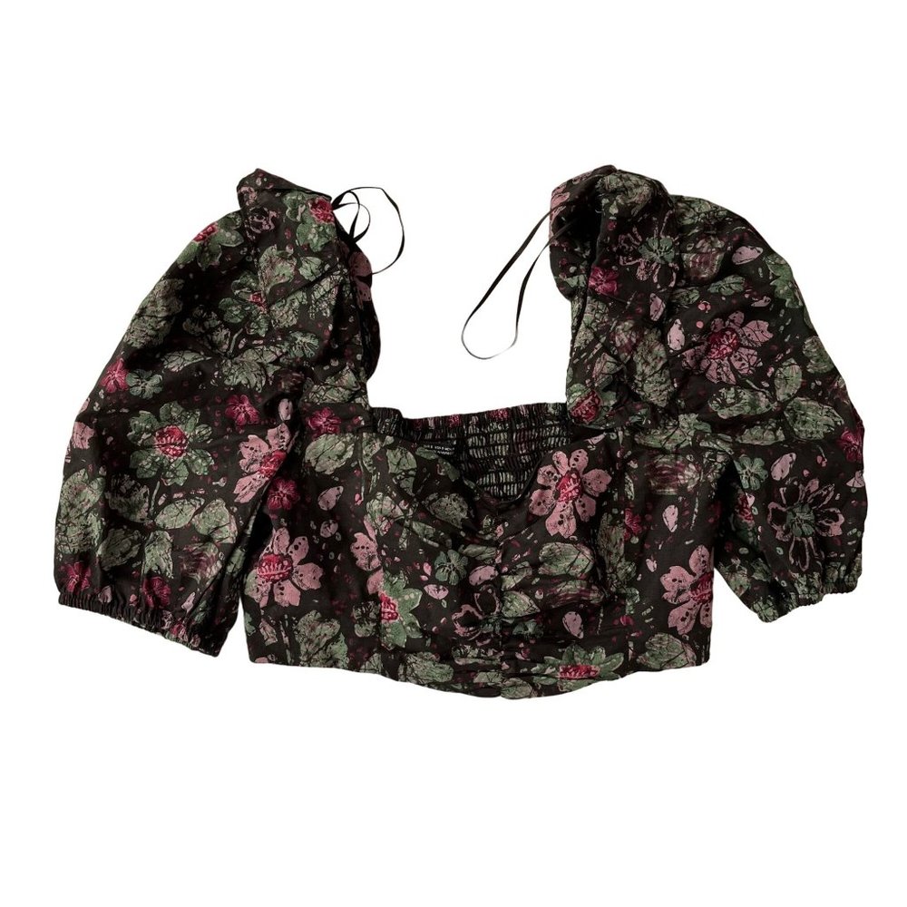 NWT Zara Womens Floral Print Cropped Top Black/Purple Small